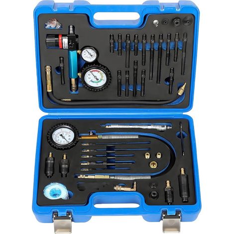 46-Piece Professional Compression Tester Pressure Loss Tester, 0-50 Bar/0-725 Psi, Engine Tester for Petrol and Diesel Engines, Car Pressure Loss Tester Compression Tester
