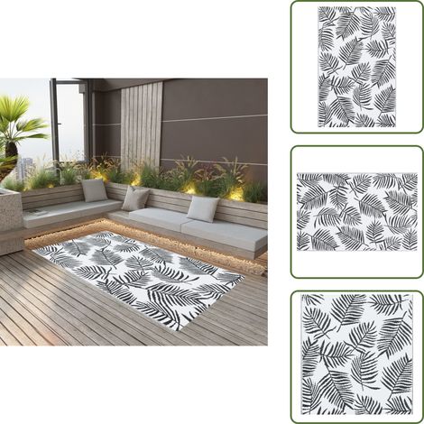 Outdoor-Teppich ARAKIL Weiß und Schwarz 120x180 cm PP - Außenbereich Dekoration - Balkon Teppich - Terrassen Teppich - Garten Teppich - Pool Bereich Deko (1/5)