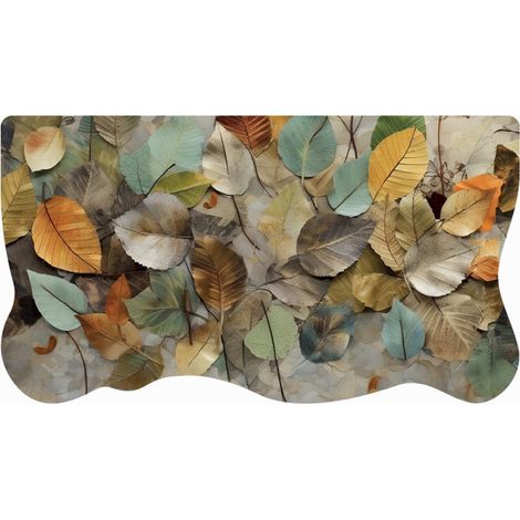 Tappeto Cucina Pvc Stampa Digitale HD Foglie Colorate Antiscivolo Lavabile Antimacchia - 50x90 cm