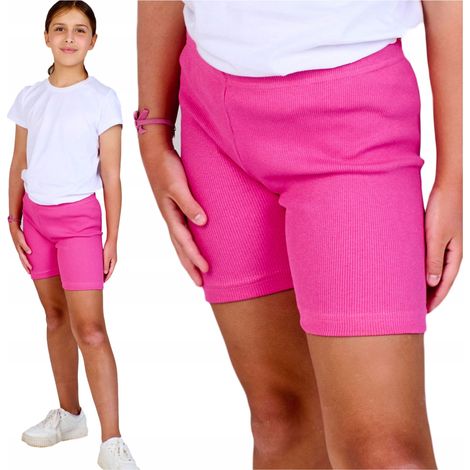 Short fille, short cycliste rayé, rose bonbon, Bates PL 134 (1/3)