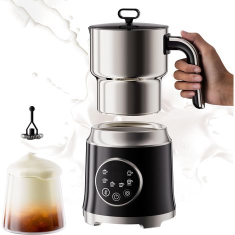Mousseur à lait électrique, capacité 1,2 L, chauffe-lait avec température et intensité de mousse variables, protection contre la surchauffe, compatible lave-vaisselle, pour latte et chocolat chaud