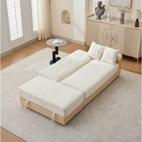 Schlafsofa 217x110x90 cm aus beiger Chenille mit Stauraum für Wohnzimmer – MEUBLIV (1/5)