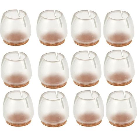 Lot de 12 patins de protection en silicone souple pour pieds de chaises et de tables, protection pour meubles et sols en bois, transparents, diamètre 25-29 mm, ronds. (1/5)
