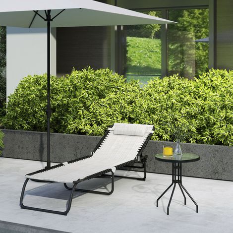 Lettino prendisole pieghevole Outsunny, lettino da giardino, sedia a sdraio con schienale regolabile in 4 posizioni, lettino da campeggio resistente alle intemperie, supporta fino a 120 kg, per giardi