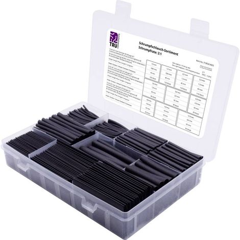 TRU COMPONENTS T1905CA055 ASSORTIMENTO DI GUAINE TERMORETRAIBILI NERO 750 PARTI (1/2)