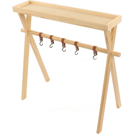 Table de plage pliante style rétro, table de barbecue portable en bois avec étagère et crochet pour vêtements pour jardin et terrasse, Modèle 1 (1/5)