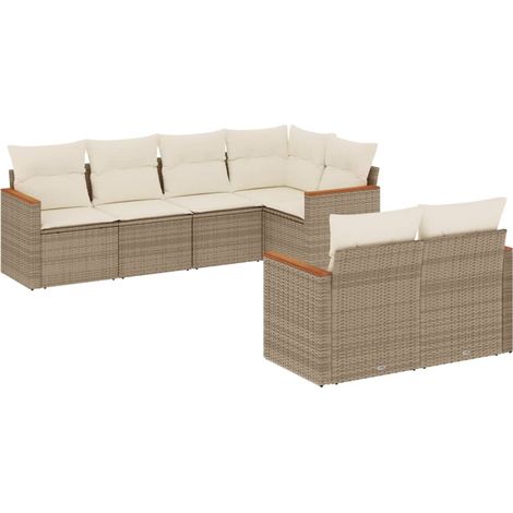 vidaXL Set Divani da Giardino 7 pz con Cuscini Beige in Polyrattan (1/5)