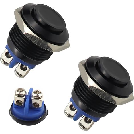 Bouton Poussoir 12V Momentané Étanche Métal Noir 16mm,1 A,Interrupteur Poussoir IP20 Antirouille Avec Raccord à Vis,Pour Voiture Moto Bateau Bricolage (2) (1/5)