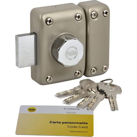 1 - Verrou de porte - Cylindre 6 goupilles - Ouverture bouton intérieur clé extérieur - Acier embouti anti crochetage perçage arrachement - Portes bois métal PVC alu - Argenté - 40x23mm