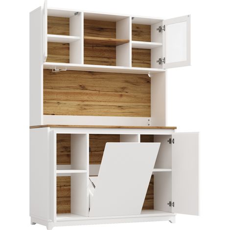 Credenza da cucina alta 120 x 40 x 180 cm con ante acriliche e LED bianco HOMVRA (1/5)
