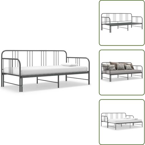 Cama para dos personas - vidaXL Estructura sofá cama extraíble sin colchón metal gris 90x200 cm - Sofá cama con estructura metálica