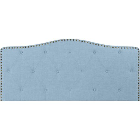 Tête de lit capitonnée coloris bleu en polyester / bois d'hévéa - Longueur 146 x profondeur 6 x hauteur 68 cm -PEGANE-