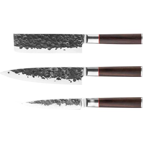 Ensemble de couteaux - FORGED - BRUTE - Acier japonais 440c - Manche en bois de Dalbergia - 3 pièces