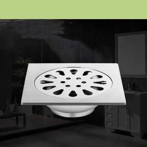 Thickened stainless steel floor siphon, square bathroom shower floor drain, odor-proof, 100 x 100 mm, single use. (1/5)