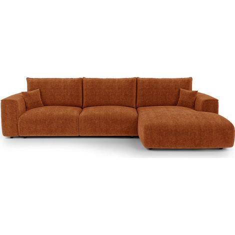 Canapé d'angle droit convertible avec coffre 5 places en tissu tramé  toucher doux terracotta COMO (1/5)