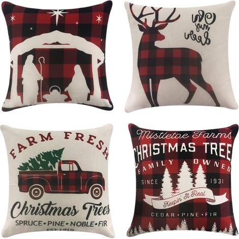 Juego de fundas de cojín de 45x45 cm, fundas de cojín transpirables de algodón y lino, fundas de almohada decorativas navideñas, fundas de cojín para sofá (1/4)
