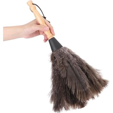 YOSOO Plumeau Outil de nettoyage de dépoussiérage de poussière de plumeau d\'autruche de poignée en bois réutilisable (1/4)