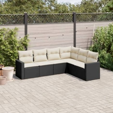 vidaXL Set Divano da Giardino 6 pz con Cuscini Nero in Polyrattan (1/5)
