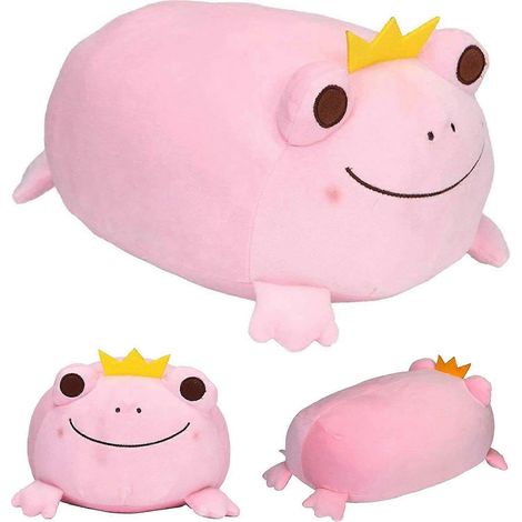Plüschfrosch mit Krone, Kuschelkissen, Froschplüschtier, Anime-Froschgeschenk für Kinder und Liebhaber (Rosa, 35 cm) (1/5)