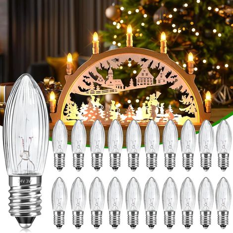 Lot de 20 Ampoule E10,34V 3W Blanc Chaud,Petite Douille Vis,Candle Pour Guirlandes Noël