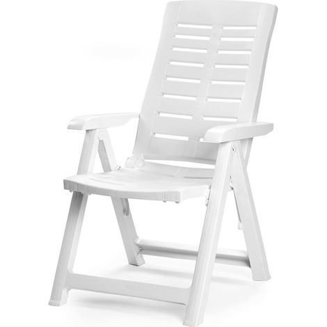 Poltrona pieghevole in plastica da giardino Bianca - Misura 60x61x109 cm - Sedia per esterno reclinabile, multiposizione e regolabile (1/5)