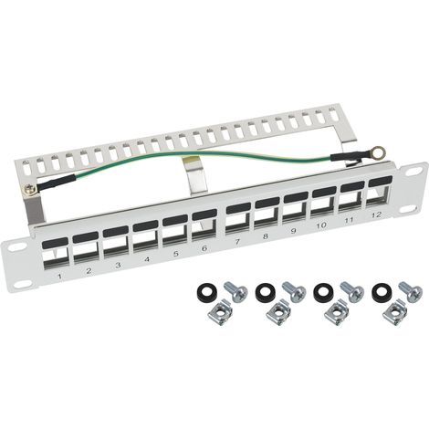 HMF 63346-07 STP Keystone-Patchpanel für Serverschrank, 12 Ports, 10 Zoll, Lichtgrau (1/2)