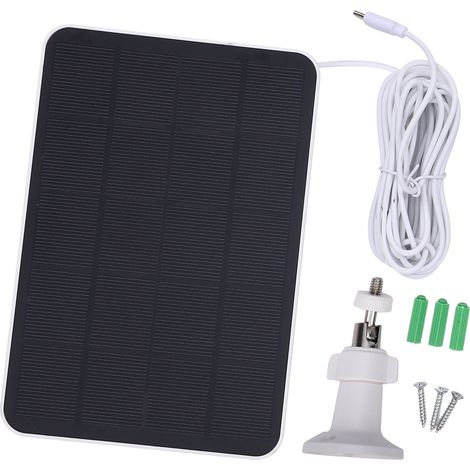 Chargeur de panneau solaire 6 W en silicium monocristallin étanche à l'eau avec câble de 5 m, support réglable à 360 degrés pour caméra de sécurité, sonnette de maison, pompe lumineuse, ventilateur bl (1/5)