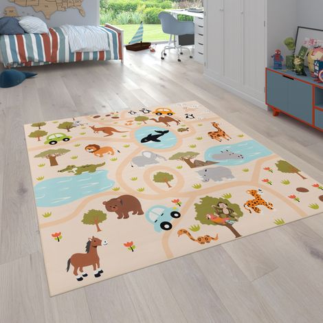 Paco Home Tapis Enfant, Tapis Poils Ras Chambre Enfant Différents Designs Tapis Jeu Coloré 200 cm carré, Multicolore 2 (1/4)