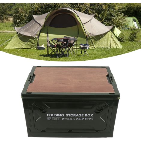 Boîte de rangement pliable en 5 parties, boîte de rangement de camping avec couvercle en bois, organiseur de pièces détachées pour voiture, boîte de rangement pour pique-nique, vert militaire, petit f (1/5)