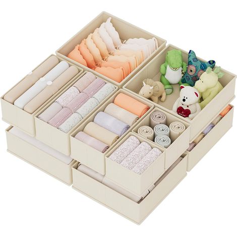 Lot de 10 Organisateur de Tiroir, Boîte de Rangement pour Sous-vêtements, pour Chaussettes, Soutiens-gorge, Culottes, Cravates, Écharpes, Beige (1/5)