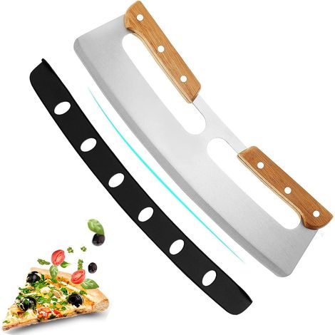 Couteau à Pizza en Acier Inoxydable Lame de Coupe-couteau à Pizza avec Manche en Bois et Housse de Protection Couteau Pizza Pour Gâteau Pâte (1/5)