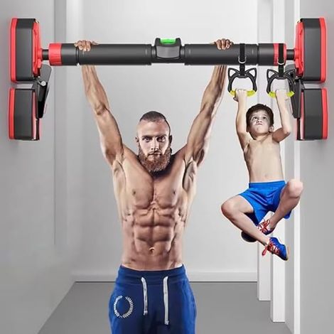 Barre De Tractions,Barre De Traction,Barre Traction Porte, Longueur réglable 120 à 165cm, Trois côtés dispositif mise à niveau Enfants corde guidage musculation (1/5)
