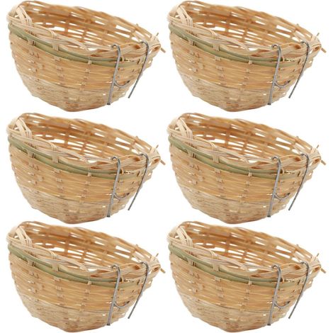 6 Nid d'oiseau, tissé main, osier naturel, 10x6 cm, bois, décoration jardin balcon