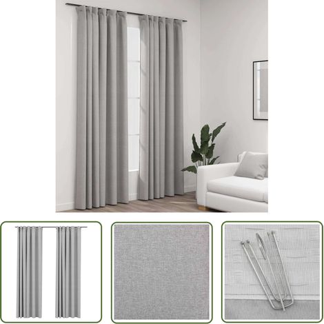 The Living Store Rideaux occultants aspect lin avec crochets 2pcs Gris 140x225cm - Rideaux Occultants - Rideaux Gris - Rideaux Lin - Décoration Intérieure - Intimité (1/5)