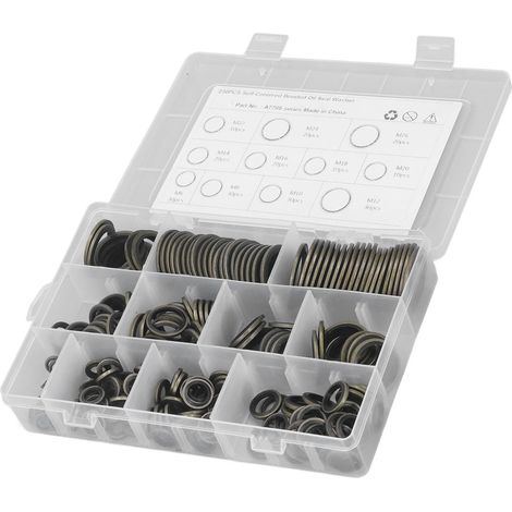 Lot de 230 rondelles d'étanchéité à huile M6-M26 métal caoutchouc auto-centrées pour bouchon de vidange avec boîte (1/5)