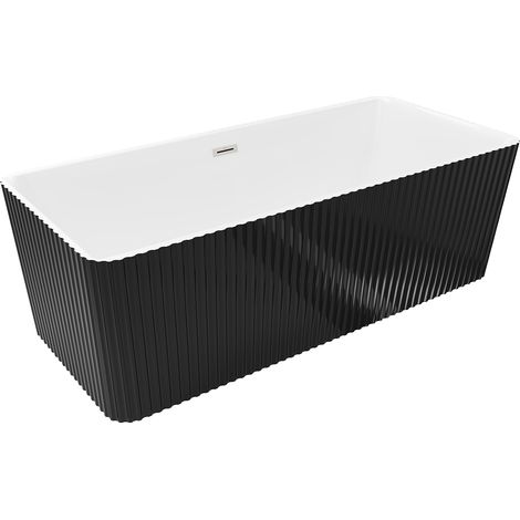 Mexen Nila freistehende Rillenbadewanne 170 x 75 cm, weiß/schwarz, Überlauf gebürstetes Nickel - 52841708075-97 (1/5)