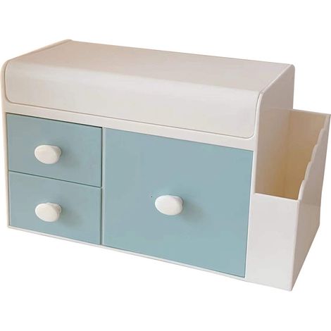 Ampia e decorativa scatola portaoggetti da scrivania a cassetto, dal design semplice, con coperchio antipolvere, ideale per riporre prodotti per la cura personale.