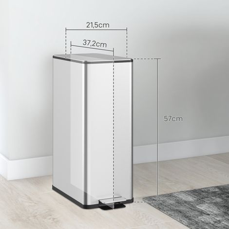 Poubelle à pédale 20L inox avec couvercle, seau intérieur, pour salon et bureau, 21,5x37,2x57 cm (1/5)