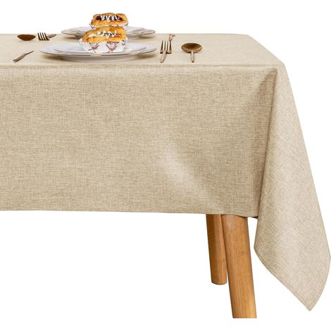 Nappe Beige Rectangulaire Aspect Lin Imperméable Lavable de Table (1/5)