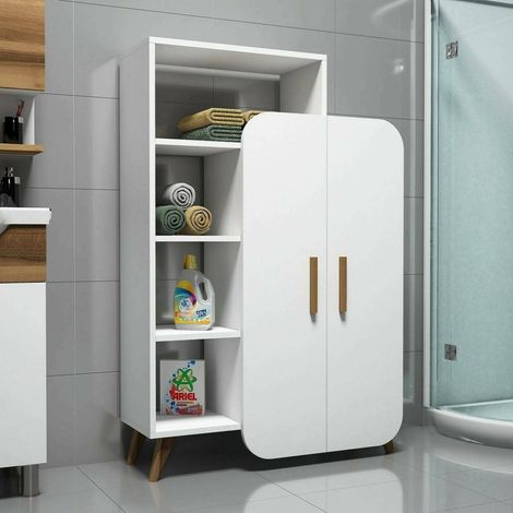 Dmora - Aparador Capella, Bufé de salón, Aparador de salón, Despensa de cocina, 90x32h132 cm, Blanco, con embalaje reforzado (1/5)