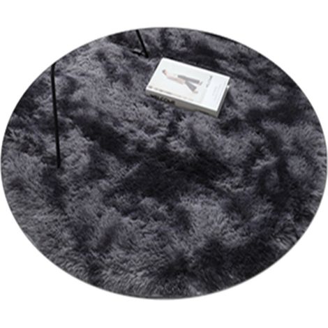 Tapis rond à poils longs pour salon, chambre à coucher, grand tapis doux, style contemporain, décoratif, coussin pour canapé (gris foncé, 100 cm de diamètre) 1 pièce (1/5)
