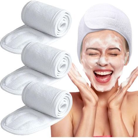 KOWOLL Spa-Stirnband – Set mit 3 verstellbaren Gesichtsbändern, Make-up-Stirnbänder für Damen, zur Verwendung unter der Dusche zum Gesichtwaschen (Weiß) (1/5)