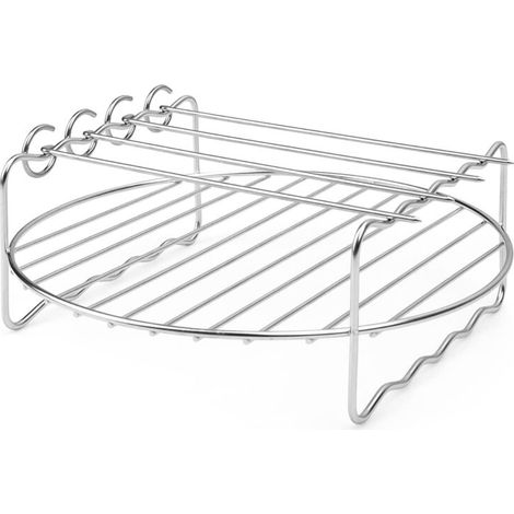 Accessoires de Friteuse à Air en Acier Inoxydable 20 x 20cm, Support Multifonction Double Niveau Avec Brochette, Rack de Déshydratation Empilable à Jambe Haute Incurvée (1/5)