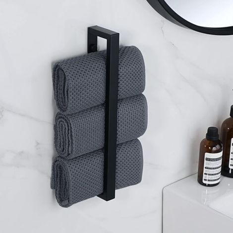 ALLIANDISPorte-Serviettes de Salle de Bain sans Perçage Anneau Porte Serviettes Adhésif 30CM, Support Serviettes Noir Mat en Acier Inoxydable 304 Fixé au (1/3)