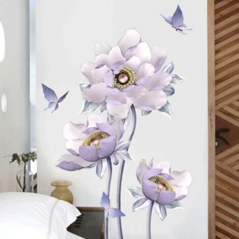 1 ensemble Stickers Muraux Fleurs de Lotus Autocollant Mural Fleurs 3D Violette Deco Stickers Salon Salle de Bain Chambre Décoration-Crezuo