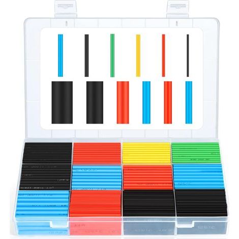 Gaine thermorétractable, 560 pièces, rapport 2:1, kit de gaine thermorétractable pour câbles électriques avec boîte (5 couleurs / 12 tailles) (1/5)