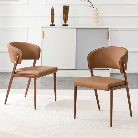 Sedia da pranzo moderna imbottita in PU con struttura in metallo e schienale ergonomico marrone (1/5)
