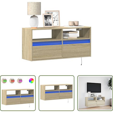 Armoire TV murale - Meuble TV mural avec lumières LED chêne sonoma 100x31x45 cm (1/5)