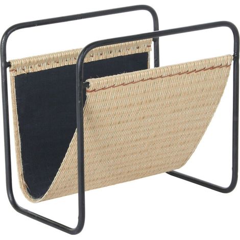 Porte-revues métal rotin naturel style balinais - Naturel et noir élégant (1/3)