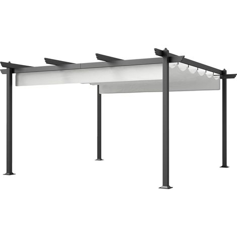 Gazebo da Giardino Pergola 390x390x223 cm con Tettuccio Retrattile 8 Viti e 8 Picchetti in Alluminio Poliestere e Metallo Bianco (1/5)